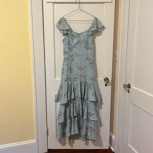 Light blue, tiered ruffle maxi